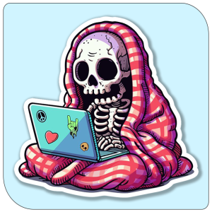 استیکر اسکلت و لپ‌تاپ